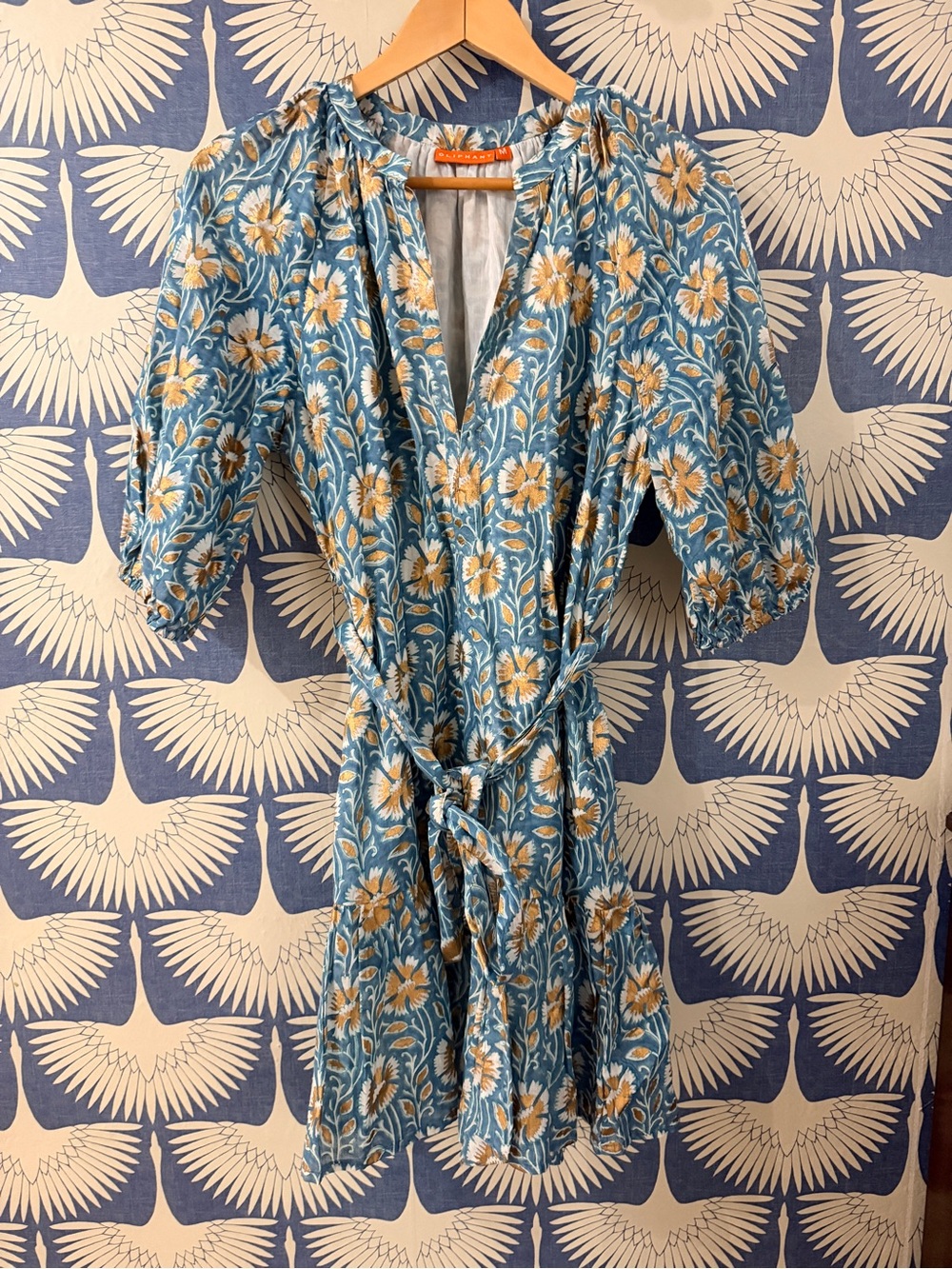 Oliphant Blue Floral Tie-Waist Mini Dress